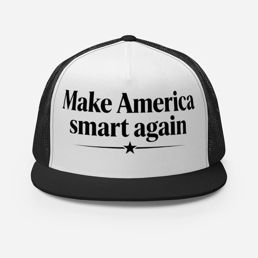 Make America Smart Again — schwarze Trucker Cap mit weißem Schriftzug