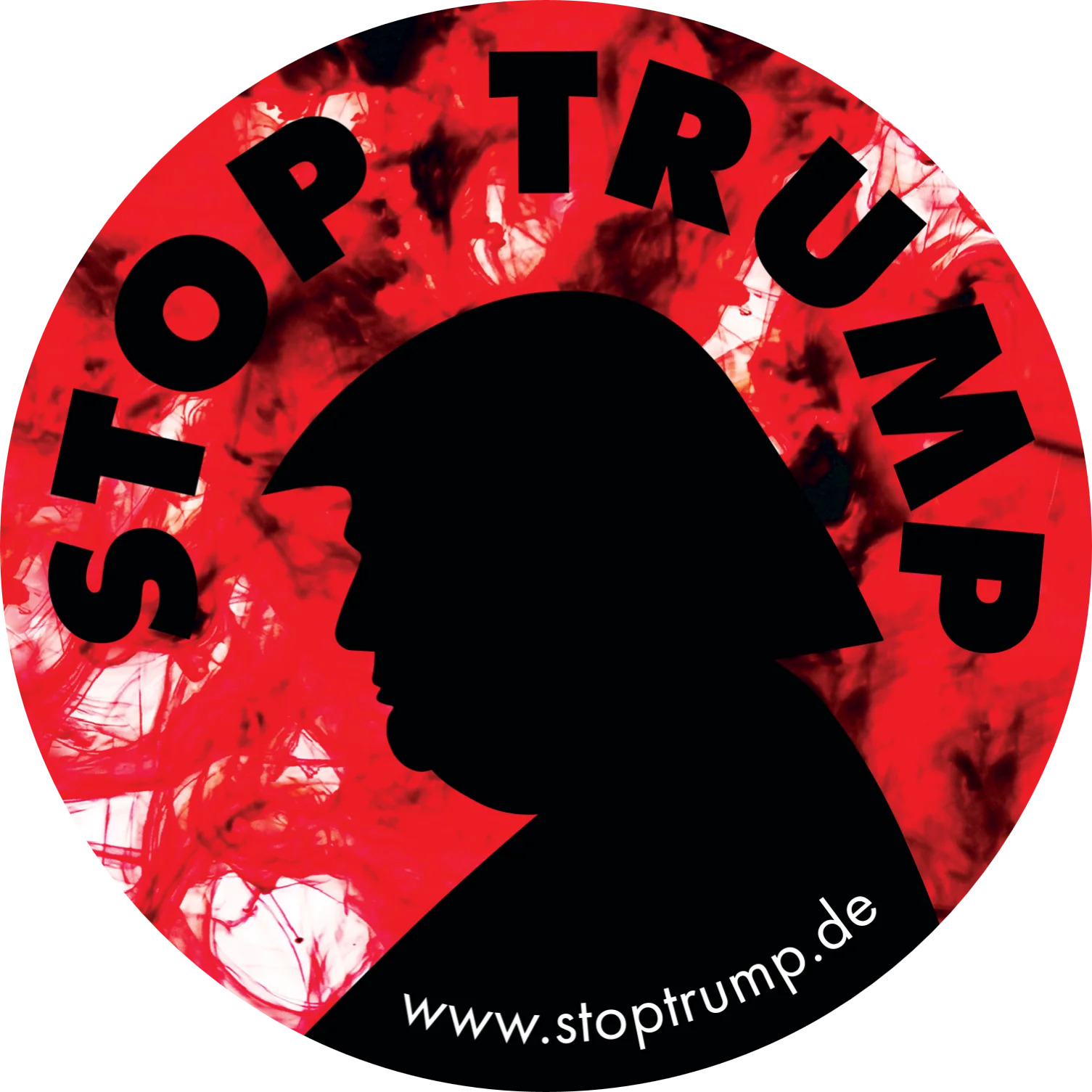 StopTrump Sticker — Silhouette auf rotem Hintergrund