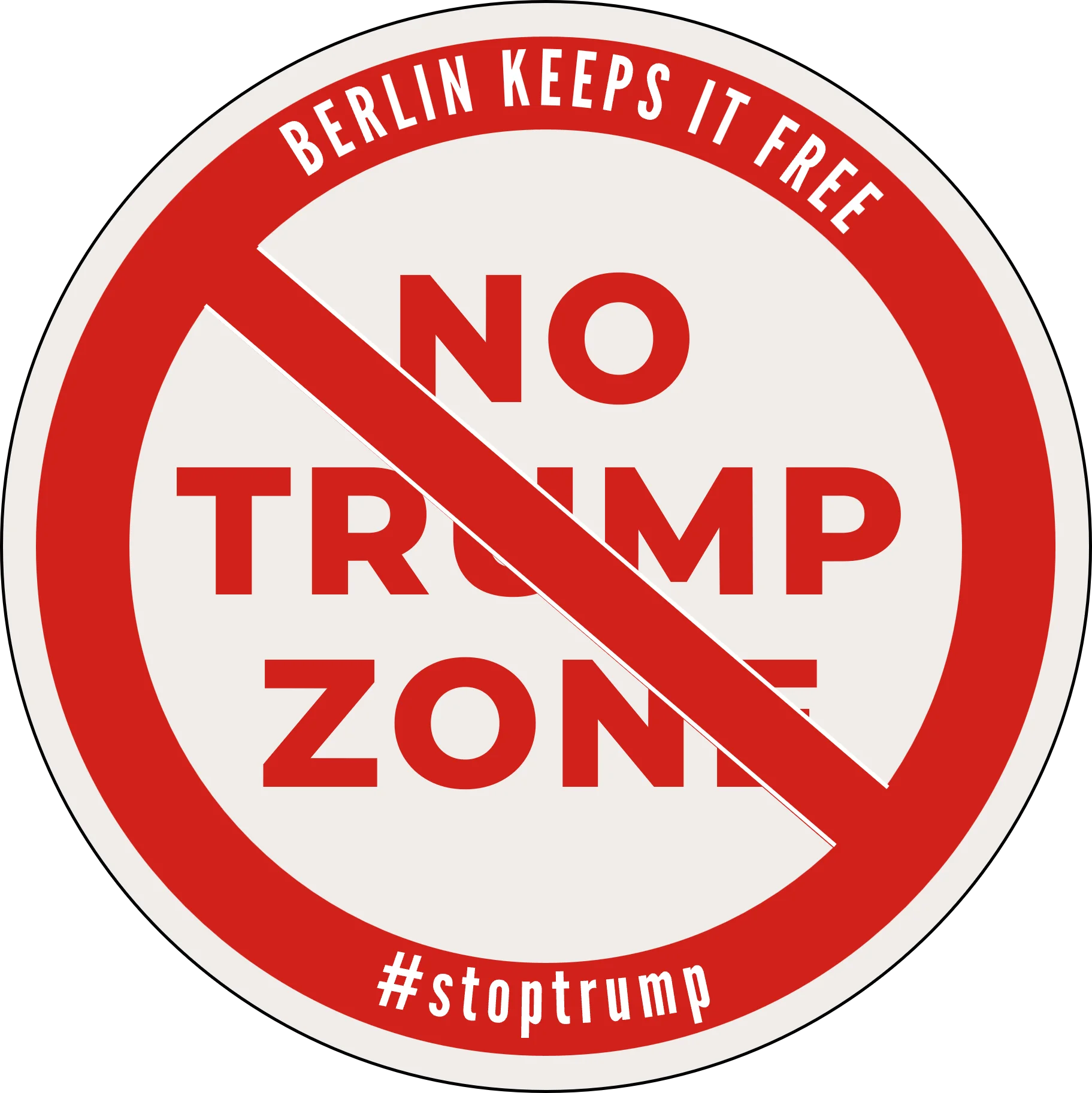 Berlin Keeps It Free — No Trump Zone runder Sticker in Rot und Weiß